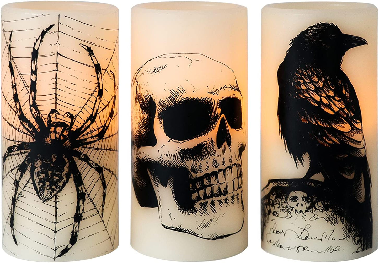 Halloween Flameless Candles, LED Flickering Battery Pillar Candles with 6H Timer and Pumpkin Decals, Spooky Fall Halloween Festival Party Decoration Set of 3 (D 3β X H 4β 5β 6β)