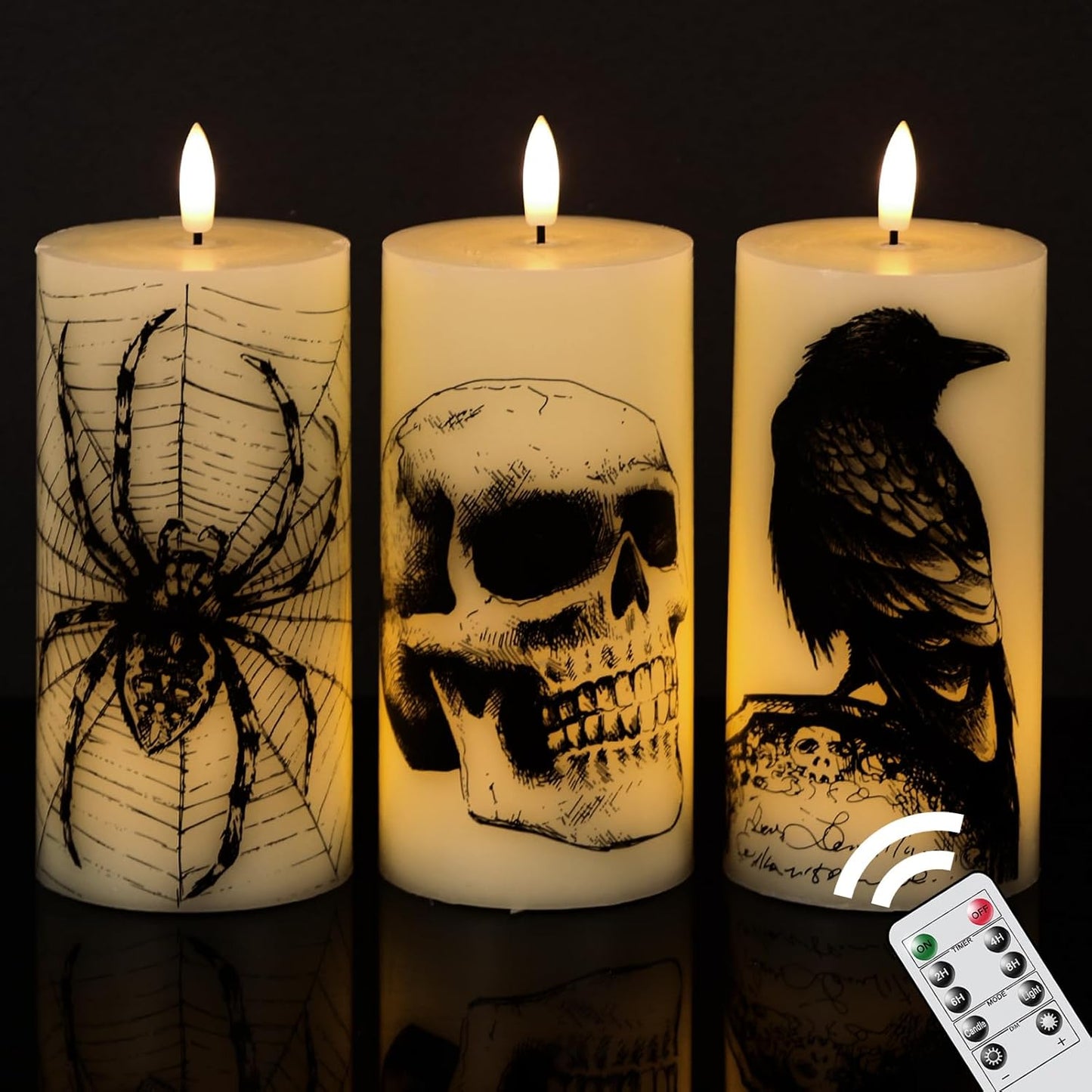 Halloween Flameless Candles, LED Flickering Battery Pillar Candles with 6H Timer and Pumpkin Decals, Spooky Fall Halloween Festival Party Decoration Set of 3 (D 3β X H 4β 5β 6β)
