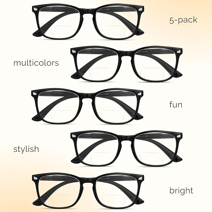 CCVOO 5-Pack Reading Glasses – Blue Light + Bifocal