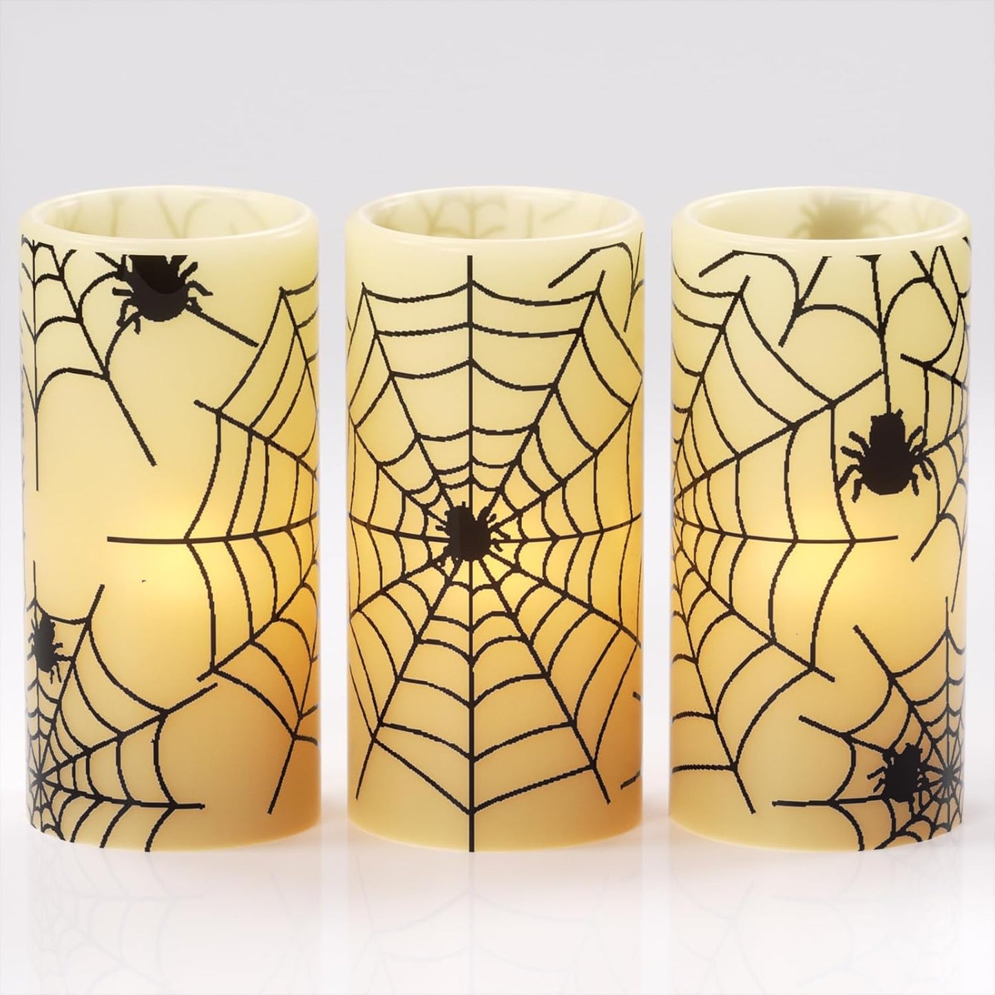 Halloween Flameless Candles, LED Flickering Battery Pillar Candles with 6H Timer and Pumpkin Decals, Spooky Fall Halloween Festival Party Decoration Set of 3 (D 3β X H 4β 5β 6β)