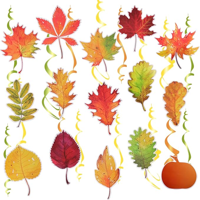 30PCS Fall Hanging Swirls – Pumpkin & Leaf Decor for Thanksgiving