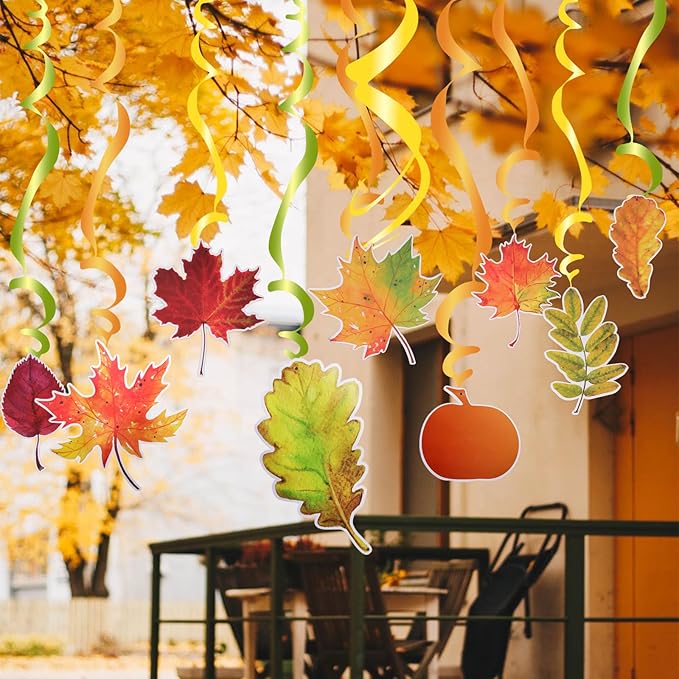 30PCS Fall Hanging Swirls – Pumpkin & Leaf Decor for Thanksgiving
