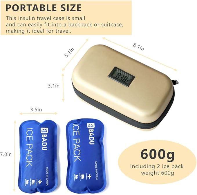 24-Hour Insulin Cooler Travel Case – TSA Approved with Thermometer & Ice Packs
