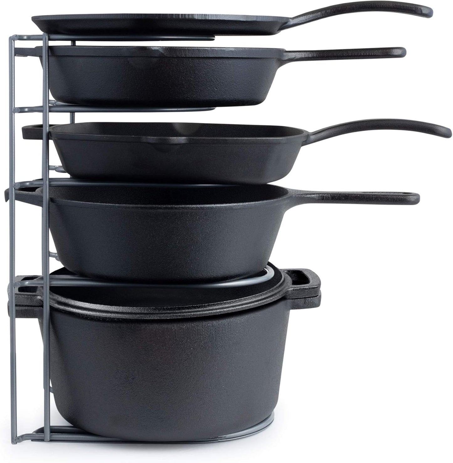 Heavy Duty Pots and Pans Organizer - Extra Large 5-Tier Rack - Holds Cast Iron Skillets, Dutch Oven - Durable Construction - Space Saving Kitchen Storage - No Assembly Required - Black 15.4"