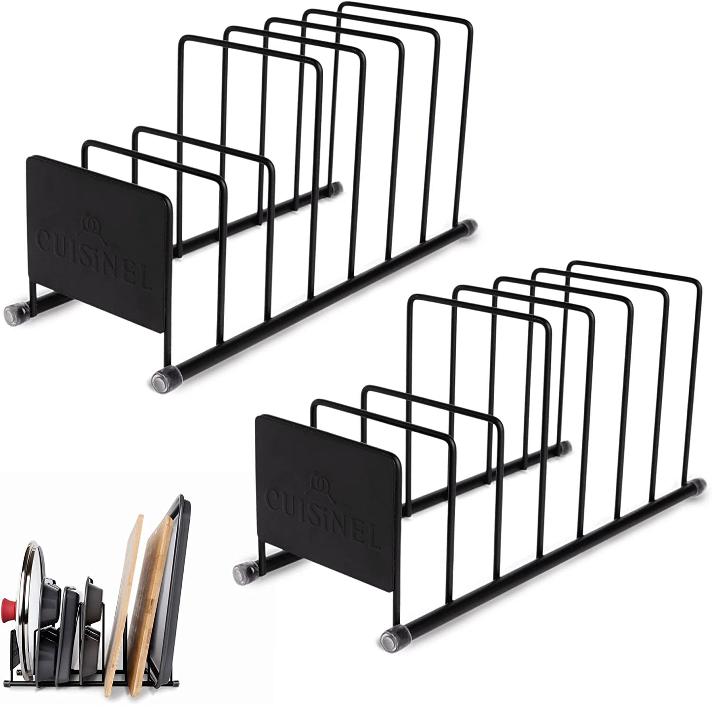 Heavy Duty Pots and Pans Organizer - Extra Large 5-Tier Rack - Holds Cast Iron Skillets, Dutch Oven - Durable Construction - Space Saving Kitchen Storage - No Assembly Required - Black 15.4"