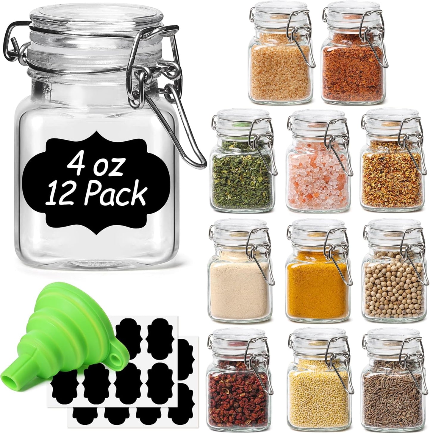 Airtight Glass Canister Set of 6 with Lids 17Oz Food Storage Jar round - Storage Container with Clear Preserving Seal Wire Clip Fastening for Kitchen Canning Cereal,Pasta,Sugar,Beans,Spice