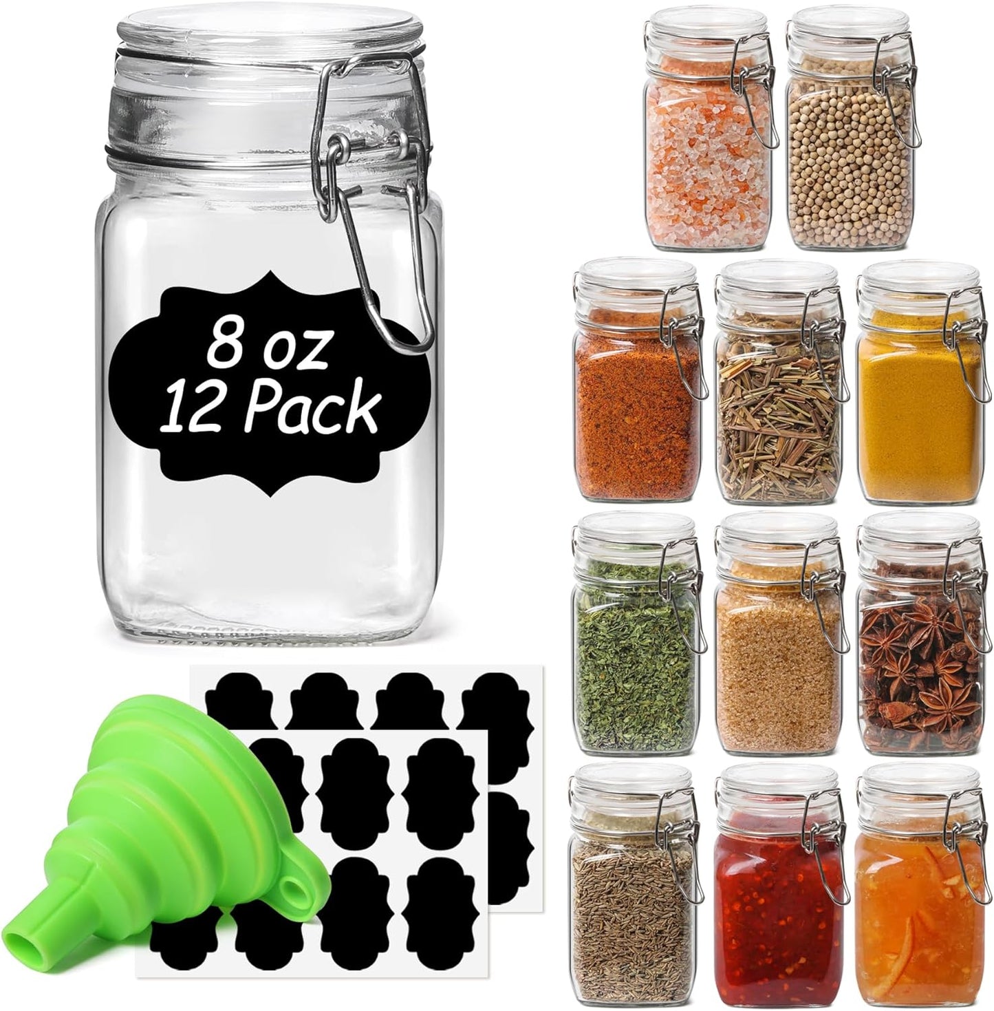Airtight Glass Canister Set of 6 with Lids 17Oz Food Storage Jar round - Storage Container with Clear Preserving Seal Wire Clip Fastening for Kitchen Canning Cereal,Pasta,Sugar,Beans,Spice