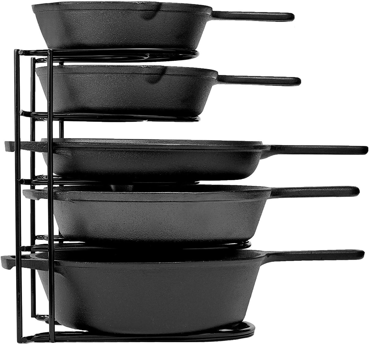 Heavy Duty Pots and Pans Organizer - Extra Large 5-Tier Rack - Holds Cast Iron Skillets, Dutch Oven - Durable Construction - Space Saving Kitchen Storage - No Assembly Required - Black 15.4"