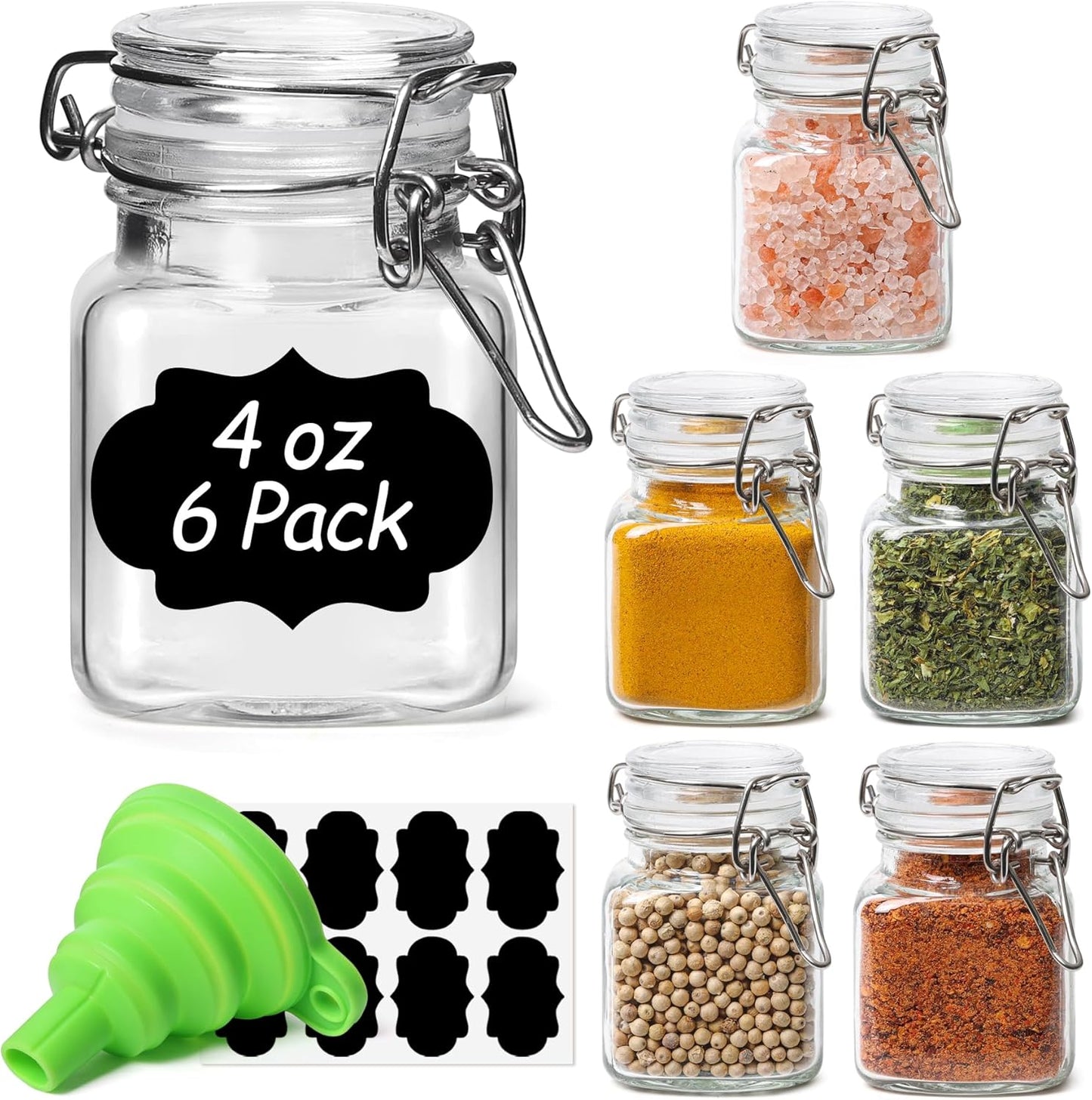 Airtight Glass Canister Set of 6 with Lids 17Oz Food Storage Jar round - Storage Container with Clear Preserving Seal Wire Clip Fastening for Kitchen Canning Cereal,Pasta,Sugar,Beans,Spice