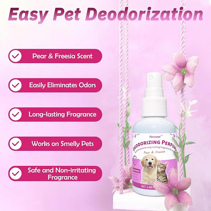 Luxury Pet Deodorizing Perfume Spray – Long-Lasting Pear & Freesia Scent (1.69 fl oz)