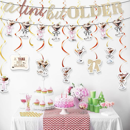 A Tini Bit Older Party Set – Martini Banner & Hanging Swirls