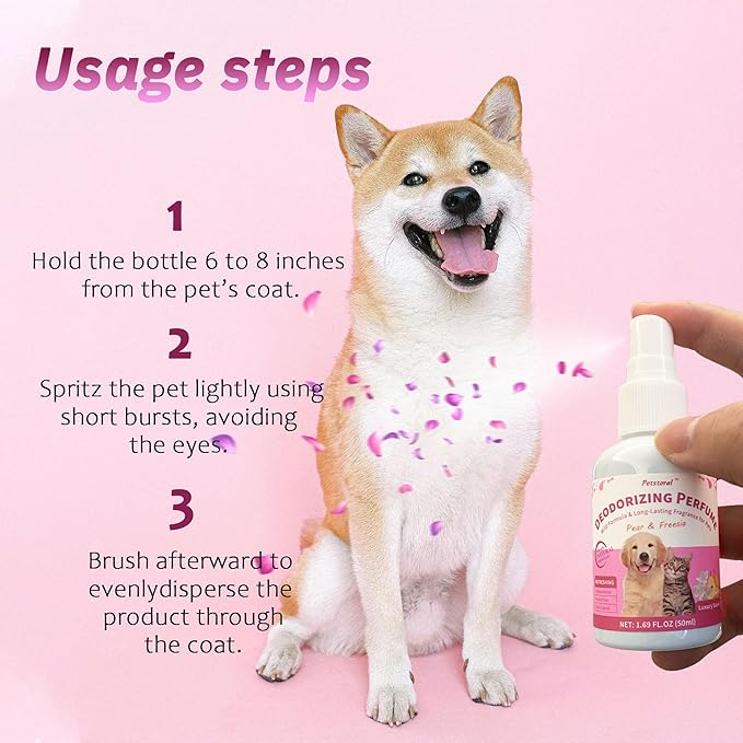 Luxury Pet Deodorizing Perfume Spray – Long-Lasting Pear & Freesia Scent (1.69 fl oz)