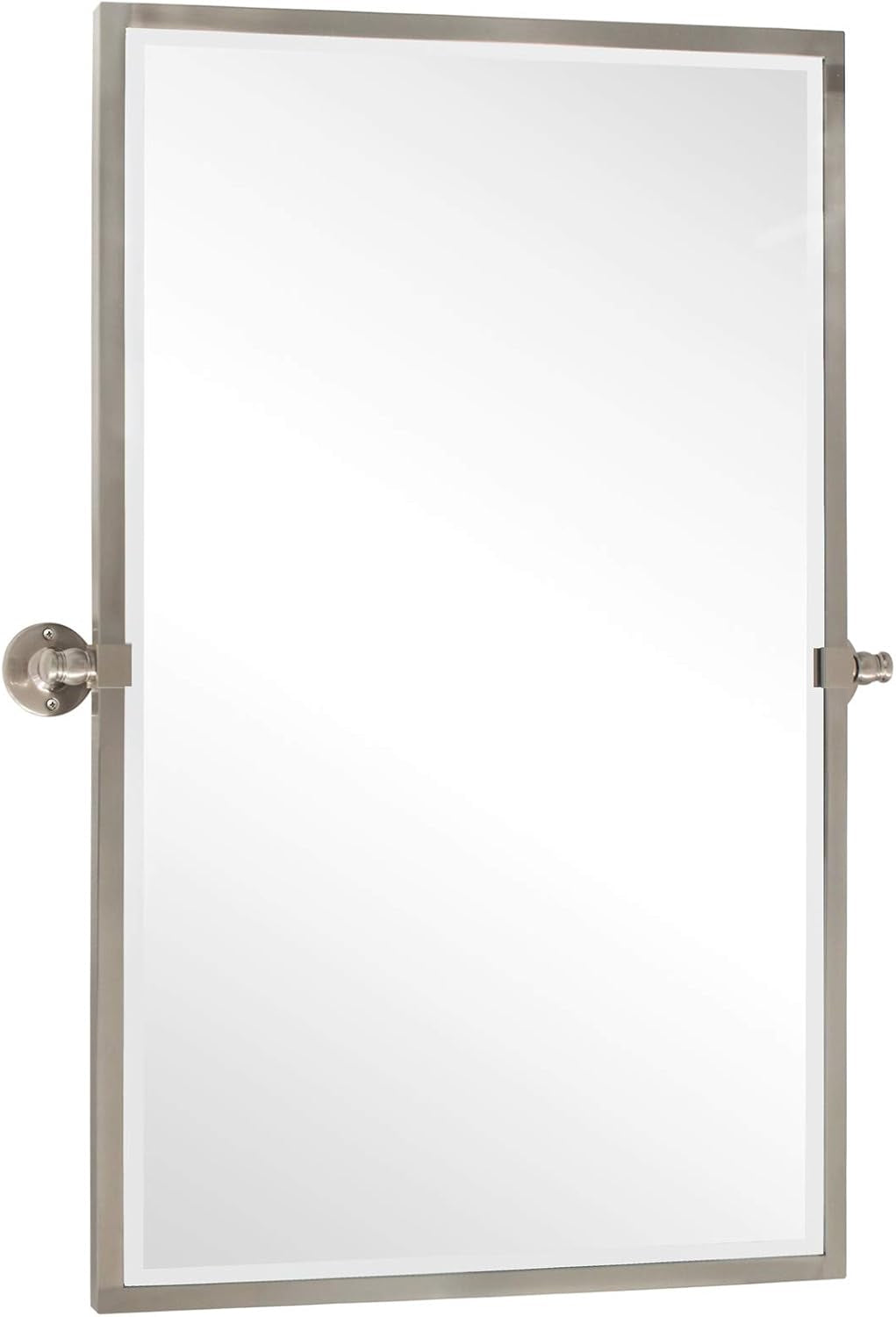 28.5 X 36 Inch Brushed Nickel Metal Framed Pivot Rectangle Bathroom Mirror in Stainless Steel Tilting Beveled Vanity Mirrors for Wall