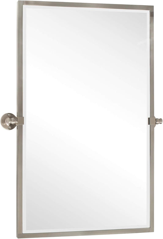 28.5 X 36 Inch Brushed Nickel Metal Framed Pivot Rectangle Bathroom Mirror in Stainless Steel Tilting Beveled Vanity Mirrors for Wall
