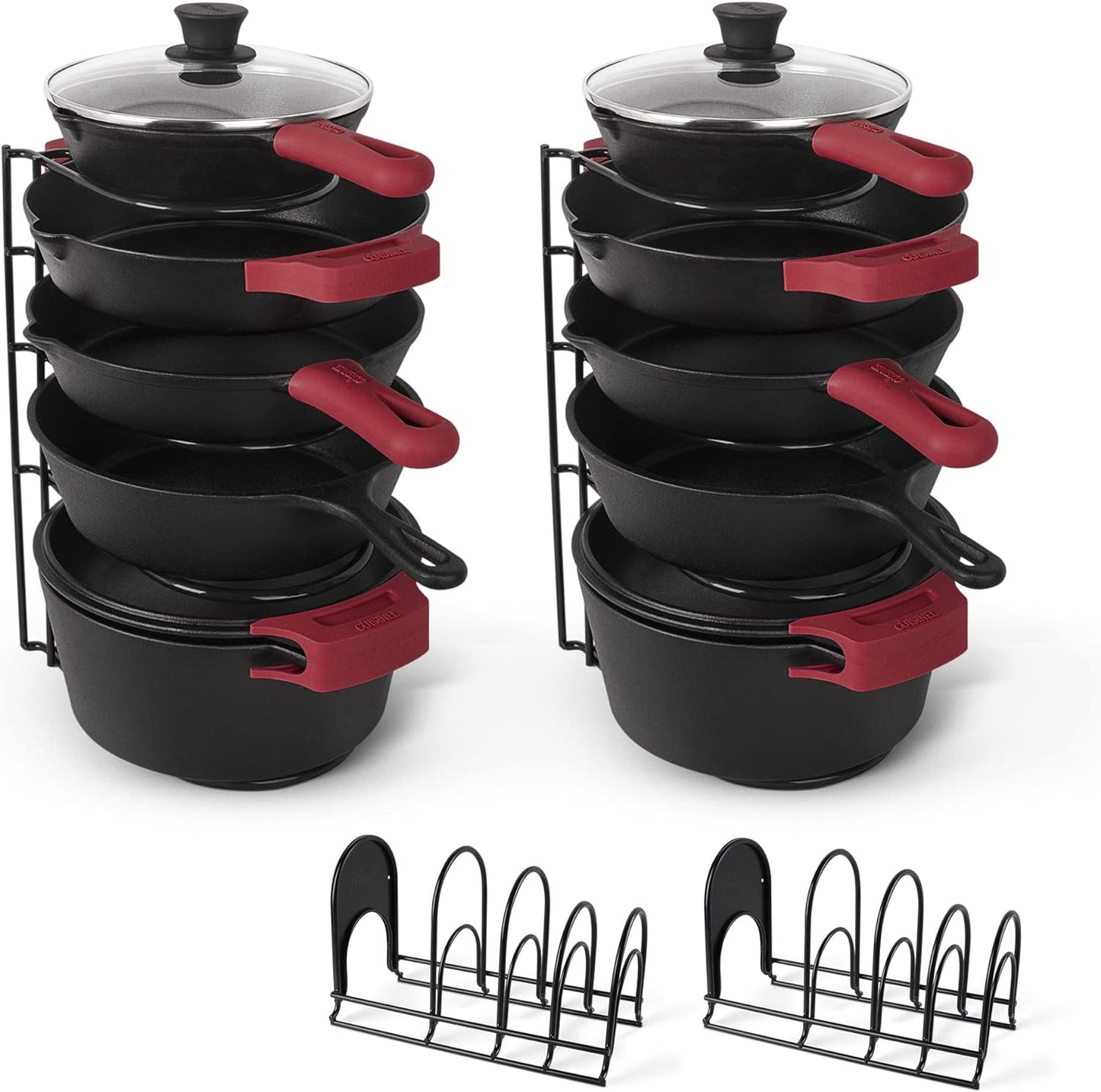 Heavy Duty Pots and Pans Organizer - Extra Large 5-Tier Rack - Holds Cast Iron Skillets, Dutch Oven - Durable Construction - Space Saving Kitchen Storage - No Assembly Required - Black 15.4"