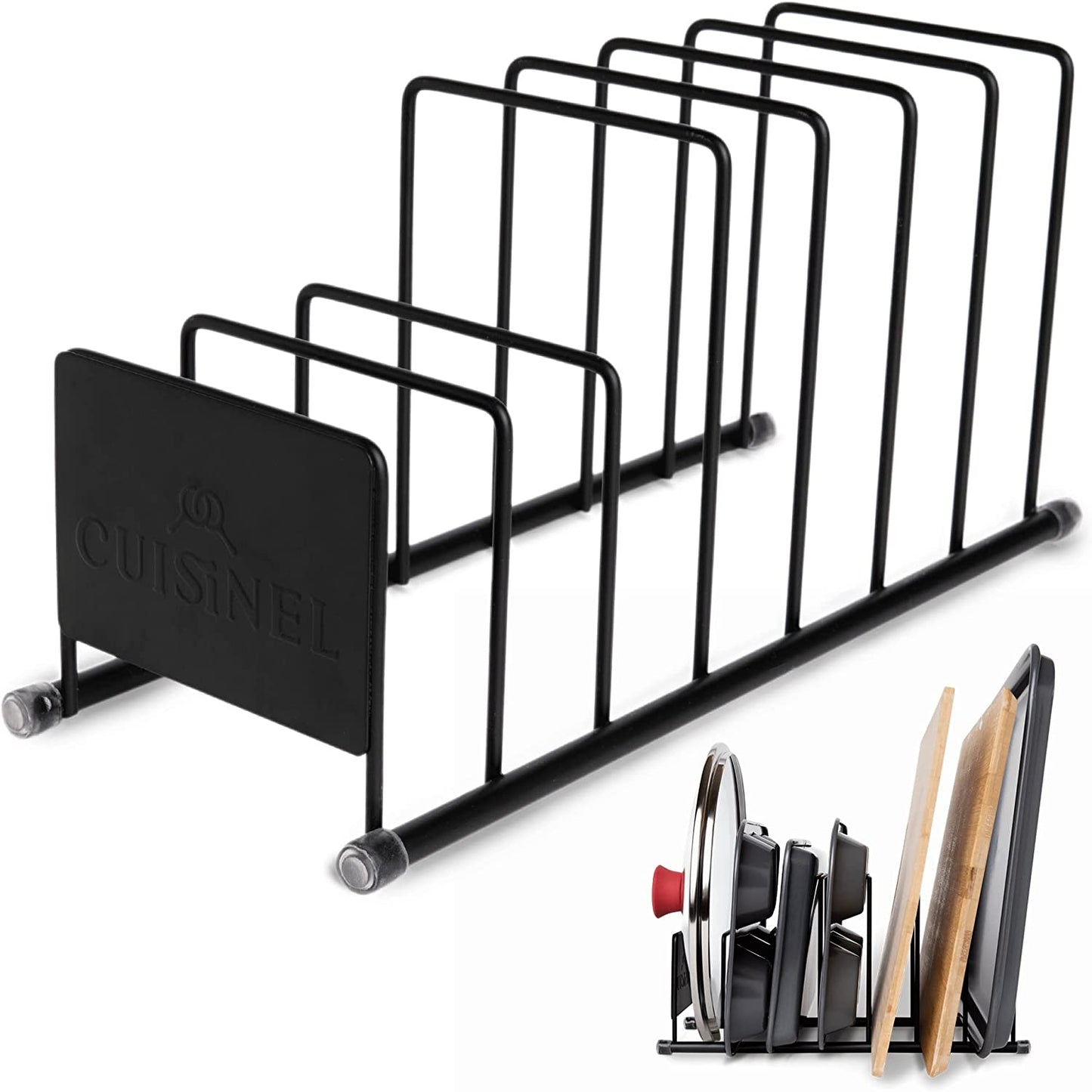 Heavy Duty Pots and Pans Organizer - Extra Large 5-Tier Rack - Holds Cast Iron Skillets, Dutch Oven - Durable Construction - Space Saving Kitchen Storage - No Assembly Required - Black 15.4"
