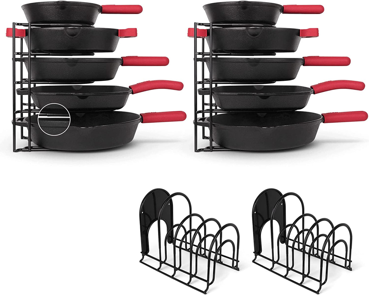 Heavy Duty Pots and Pans Organizer - Extra Large 5-Tier Rack - Holds Cast Iron Skillets, Dutch Oven - Durable Construction - Space Saving Kitchen Storage - No Assembly Required - Black 15.4"
