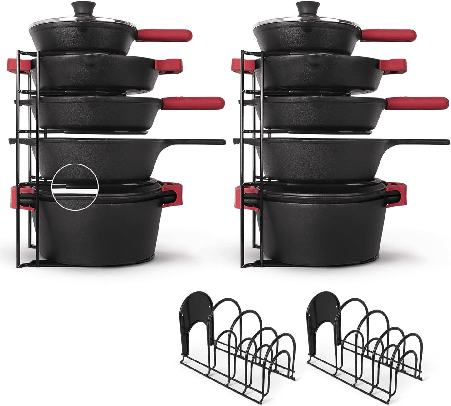 Heavy Duty Pots and Pans Organizer - Extra Large 5-Tier Rack - Holds Cast Iron Skillets, Dutch Oven - Durable Construction - Space Saving Kitchen Storage - No Assembly Required - Black 15.4"