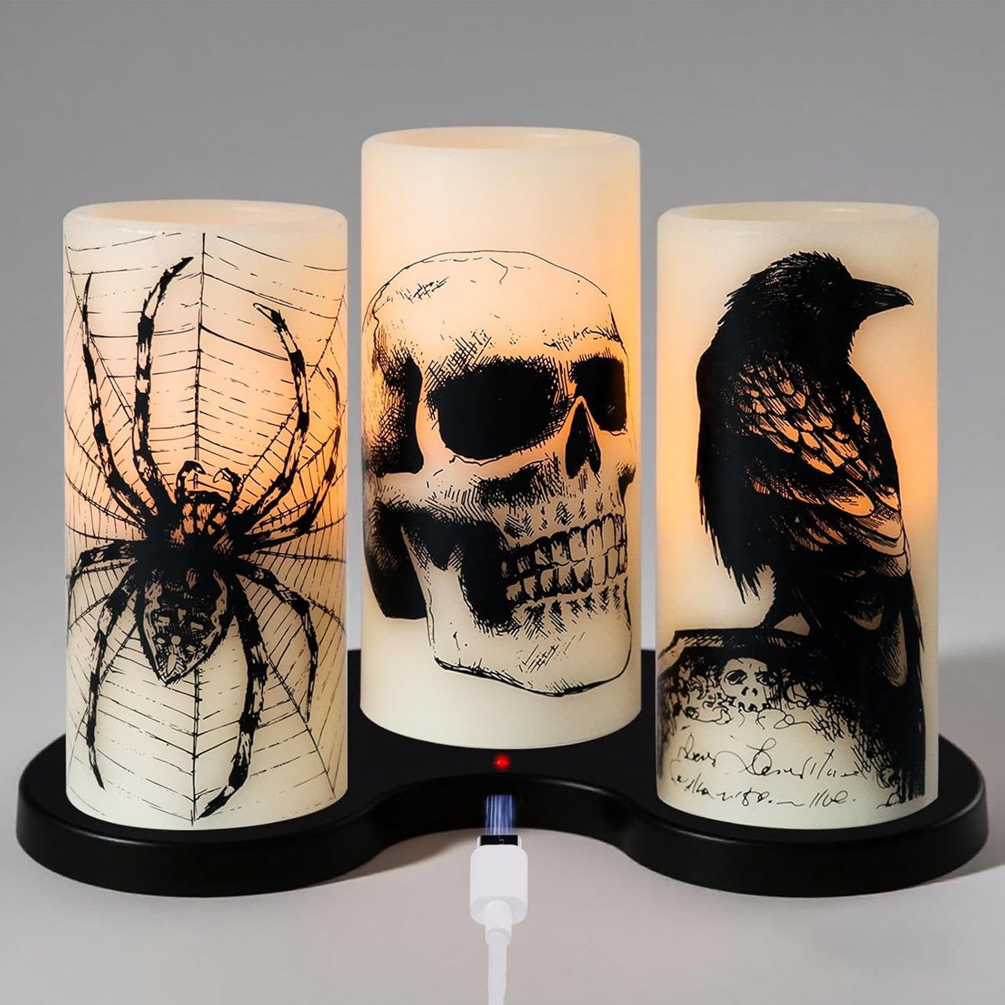 Halloween Flameless Candles, LED Flickering Battery Pillar Candles with 6H Timer and Pumpkin Decals, Spooky Fall Halloween Festival Party Decoration Set of 3 (D 3” X H 4” 5” 6”)