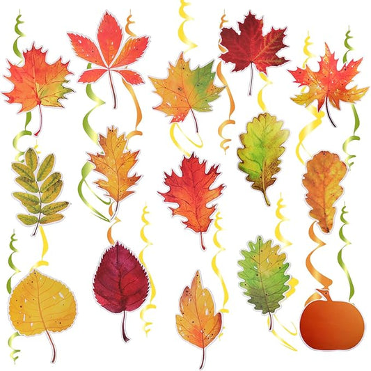 30PCS Fall Hanging Swirls – Pumpkin & Leaf Decor for Thanksgiving